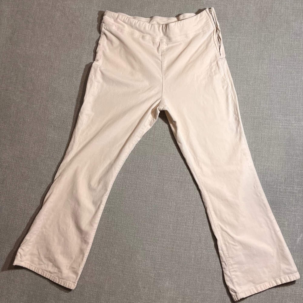 Free People Cream Corduroy Flare Pants High Rise Side Zip Women's Size L